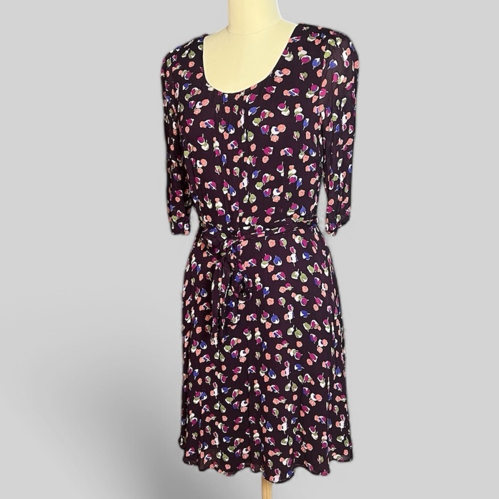 Boden Purple Dress with colorful abstract pattern, sz8